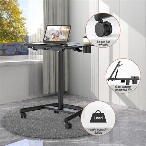 Joy Worker Mobile Standing Desk Pneumatic Height Adjustable Table 60