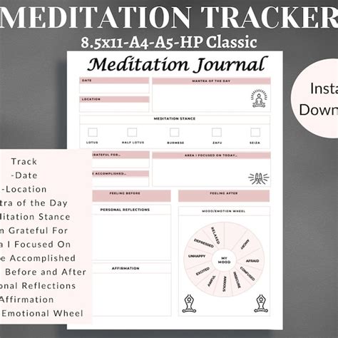 Meditation Tracker Printable Etsy