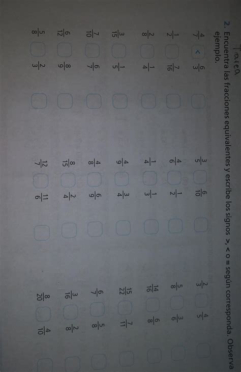 Encuentra Las Fracciones Equivalentes Y Escribe Los Signos