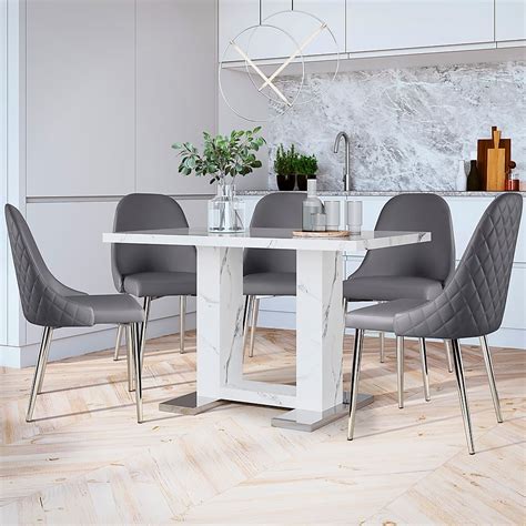 Joule Dining Table Ricco Chairs White Marble Effect Grey Premium