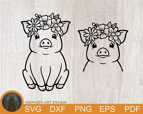 Pig Svg Pig With Flower Svg Baby Pig Svg Cute Pig Svg Cute Etsy