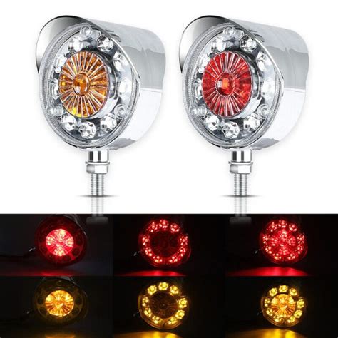 2pcs Round Led Brake Light Double Side Pedestal Fender Truck Trailer