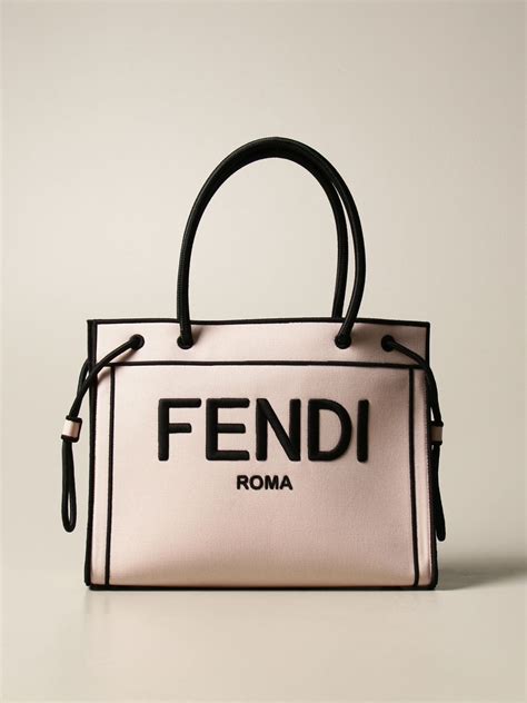 Fendi Canvas Bag With Embroidered Logo Shoulder Bag Fendi Women Pink