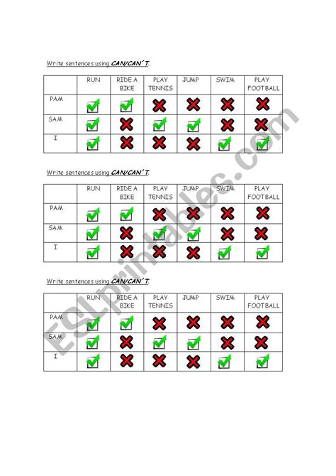 Can Can´t Esl Worksheet By Pamela Sanchez