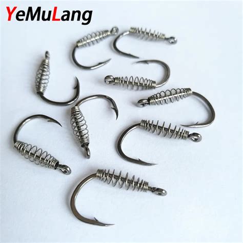 10pcs Lot High Carbon Steel Spring Hook Barbed Swivel Carp Jig Fly