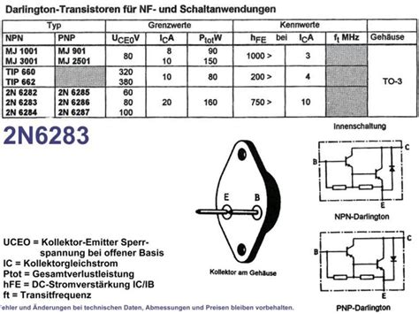 NPN Darlington Transistor 20A 80V TO 3 Type 2N6283 Grieder Elektronik