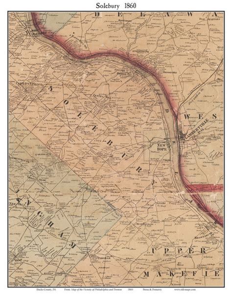 Solebury Township Pennsylvania 1860 Old Town Map Custom Print Bucks