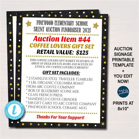 Silent Auction Flyer Ticket Set Fundraiser Event Signs - Etsy