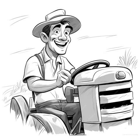 Premium Ai Image Cartoon Tractor Joy Black And White Coloring Page