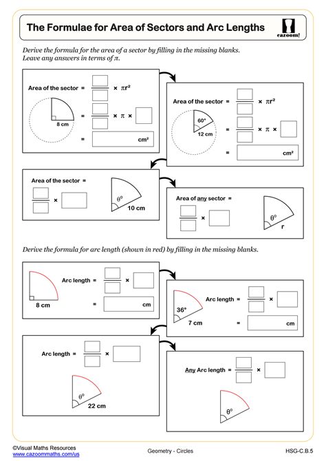 Formula For Area Of Arc Length Sectors Worksheet PDF Printable