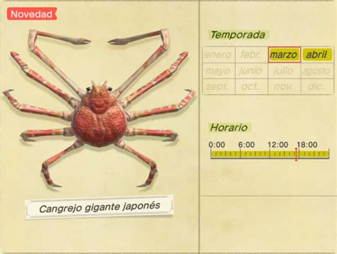 Cangrejo gigante japonés Animal Crossing Enciclopedia