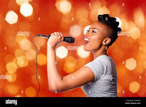 Beautiful Teenager Woman Singing Kareoke Concert Artist Holding