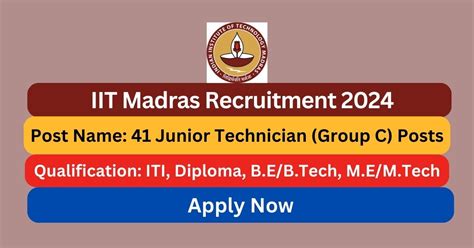 Iit Madras Recruitment Junior Technician Posts Apply Now