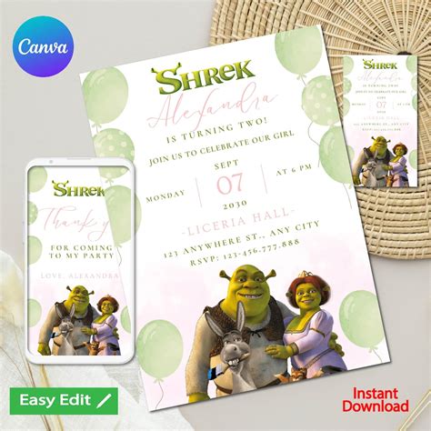 Shrek Birthday Invitation Shrek Digital Mobile Birthday Invitation