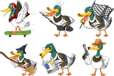 Set Of Different Ducks Cartoon Character 10518229 Vector Art At Vecteezy