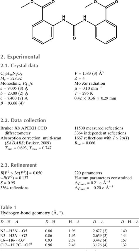 Table 1 From Crystal Stucture Of Methyl 2 2 Methoxycarbonyl Phenyl