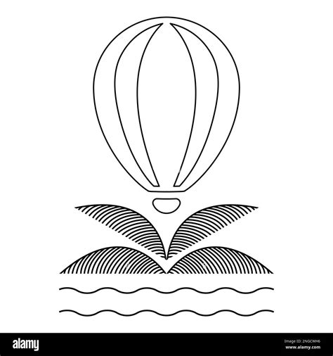 Hot Air Ballon Icon Design Palm Sea Ocean And Hot Air Ballon Icon