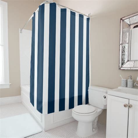 Navy Blue And White Stripes Shower Curtain