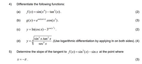 Solved 4 Differentiate The Following Functions A