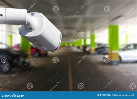 CCTV Security Camera Setup on Parking Lot. Copy Space. Stock Photo - Image of city, system ...