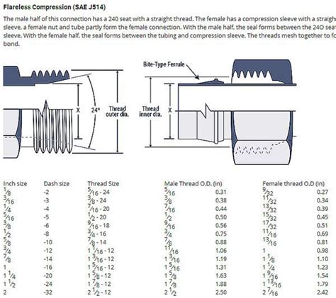 Guide des tailles de raccords à compression sans évasement à filetage