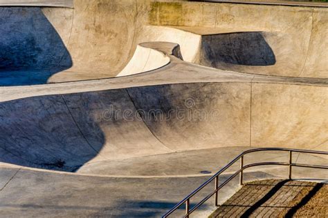 Empty Skatepark Skateboarding Park In City At Sunny Day Stock Photo