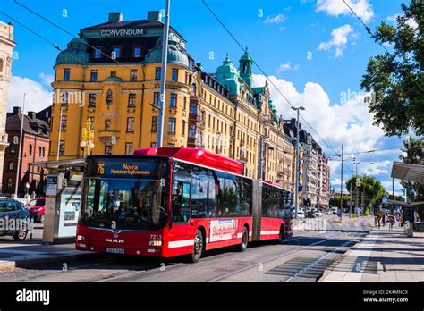 Bus Nybroplan Stop Strandvägen Östermalm Stockholm Sweden Stock