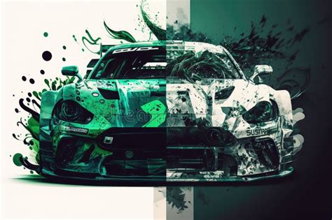 Double Exposure Racing Sports Car Green Race Track Stock Illustration - Illustration of ...