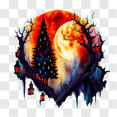 Download Heart-shaped Painting with Trees and Moon PNG Online ...