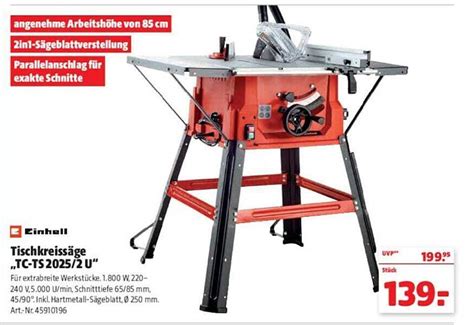 Einhell Tischkreissäge tc ts 2025 2 U Angebot bei Hagebaumarkt