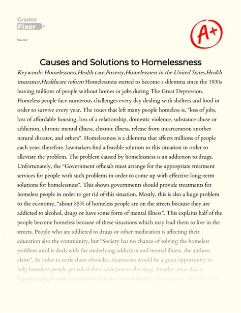 Causes And Solutions To Homelessness Free Essay Example 1386 Words