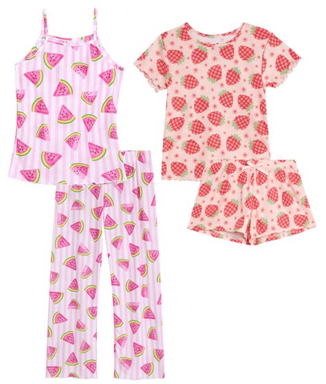 Delia S Girls Pajama Set 4 Piece Sleep Shirt Lounge Pants Sleepwear Cami Pajama Shorts 7