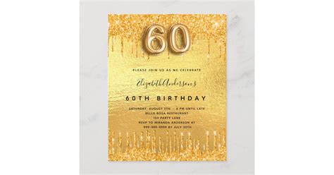 Budget 60th Birthday Party Gold Glitter Invitation Zazzle