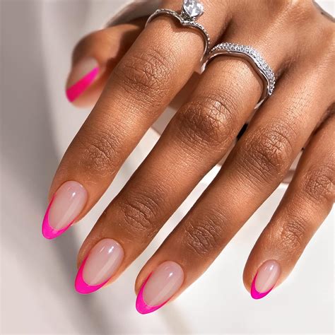 Amazon French Tip Press On Nails Almond Btartbox Hot Pink Press