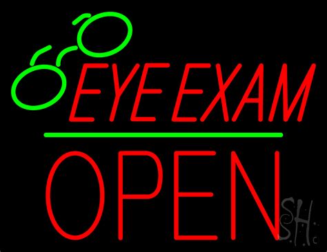 Eye Exams Block Open Green Line Led Neon Sign 24 X 31 Inches Black Square Cut Acrylic Backing