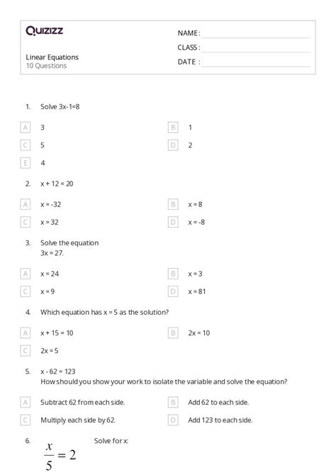 50 Linear Equations Worksheets For 5th Class On Quizizz Free And Printable