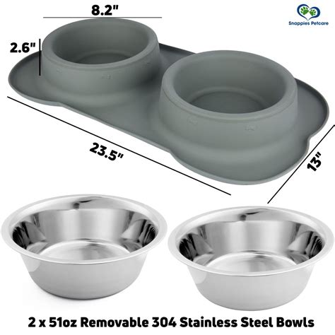 Large Dog Bowl Mat Two Big 51oz 102oz total Removable Stainless Steel ...