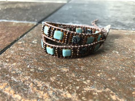 Turquoise And Bronze Wrap Bracelet Hemp Wrap Bracelet Beaded Wrap