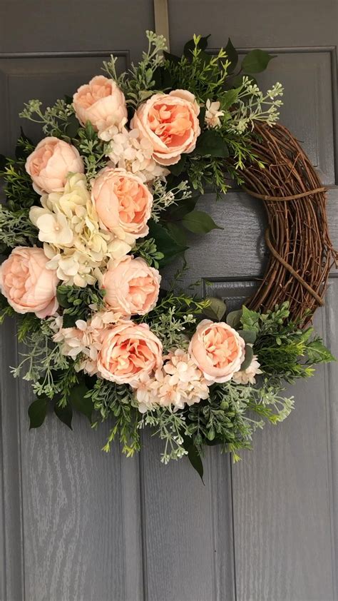 Peach Peony Spring Wreaths For Front Door Summer Wreath Country