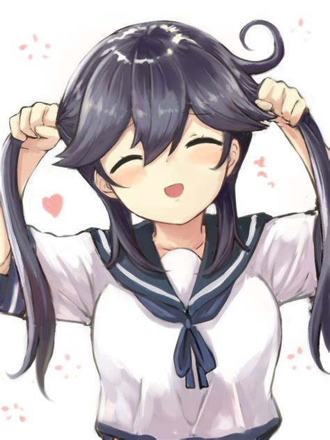 Safebooru 1girl Ahoge Black Hair Blush Breasts Closed Eyes Engiyoshi Heart Kantai Collection