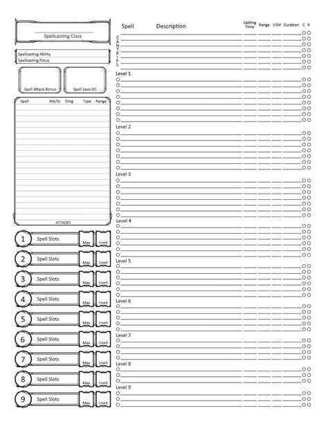 Dungeons And Dragons Printable Spell Sheet