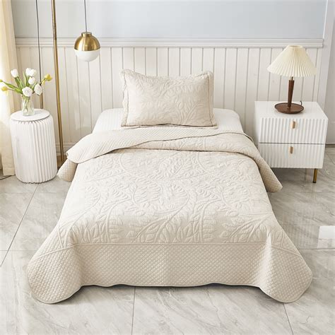 MarCielo 3 Piece Cotton Oversized Bedspread Quilt Set Tmonica Natural Beige - Twin - Walmart.com