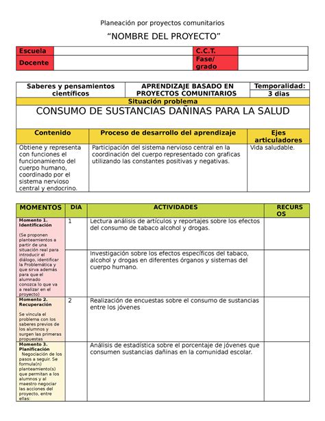 Planeaci N Por Proyectos Comunitarios Primer Grado Planeaci N Por