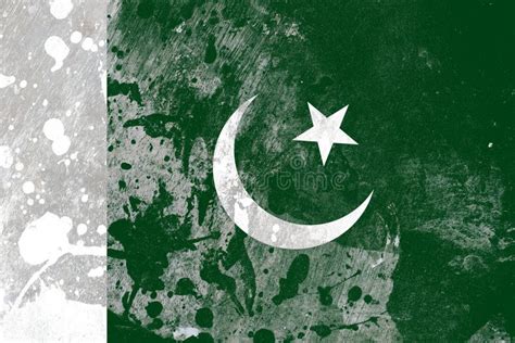 Pakistan Flag On Scratched Old Grunge Texture Background Stock Photo