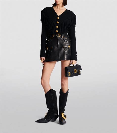 Womens Balmain Black Leather Mini Skirt Harrods UK