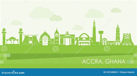 Green Skyline Panorama Of City Of Accra, Ghana Vector Illustration ...