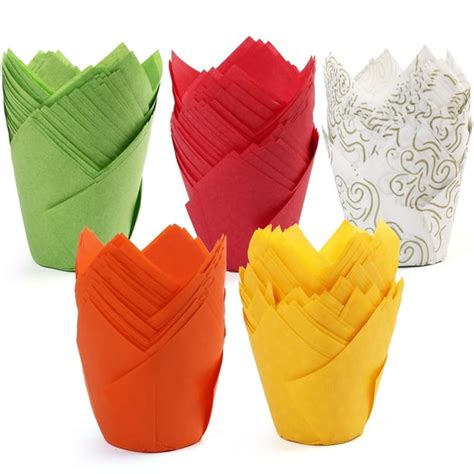 Lotfancy 200 Tulip Cupcake Liners Muffin Baking Cups Multi Color