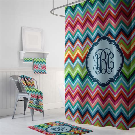 Custom Retro Chevron Monogram Shower Curtain Personalized