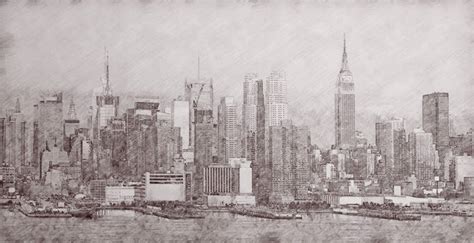 New York Skyline Pencil Drawing at PaintingValley.com | Explore ...