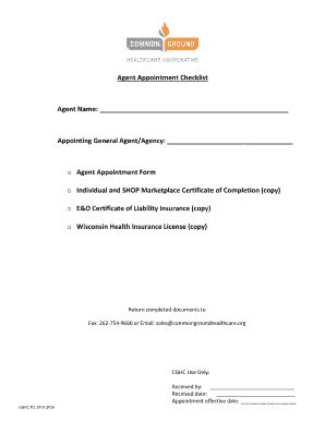 Fillable Online Agent Appointment Checklist Agent Name Appointing